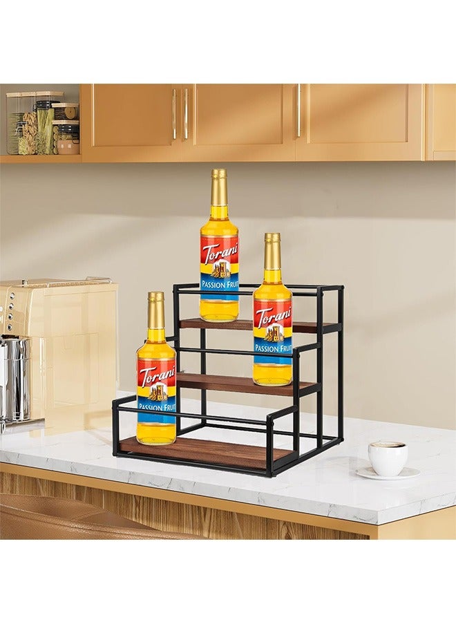 Coffee Syrup Rack Organizer Syrup Bottle Holder Stand for Coffee Bar 3-Tier 12 Bottles Storage Shelves for Syrup, Wine, Dressing for Kitchen Coffee Station
