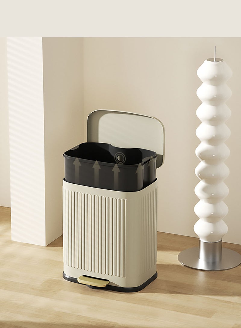 Trash Can with Lid, Bathroom Garbage Can with Foot Pedal, Stainless Steel Step Trash Bin for Bedroom, Toilet, Kitchen, Round Waste Basket with Soft Close Lid for Office, Garbage Bin(White)