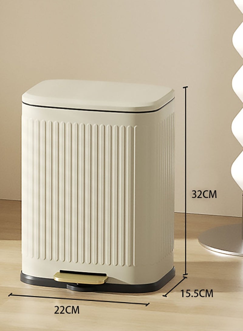 Trash Can with Lid, Bathroom Garbage Can with Foot Pedal, Stainless Steel Step Trash Bin for Bedroom, Toilet, Kitchen, Round Waste Basket with Soft Close Lid for Office, Garbage Bin(White)