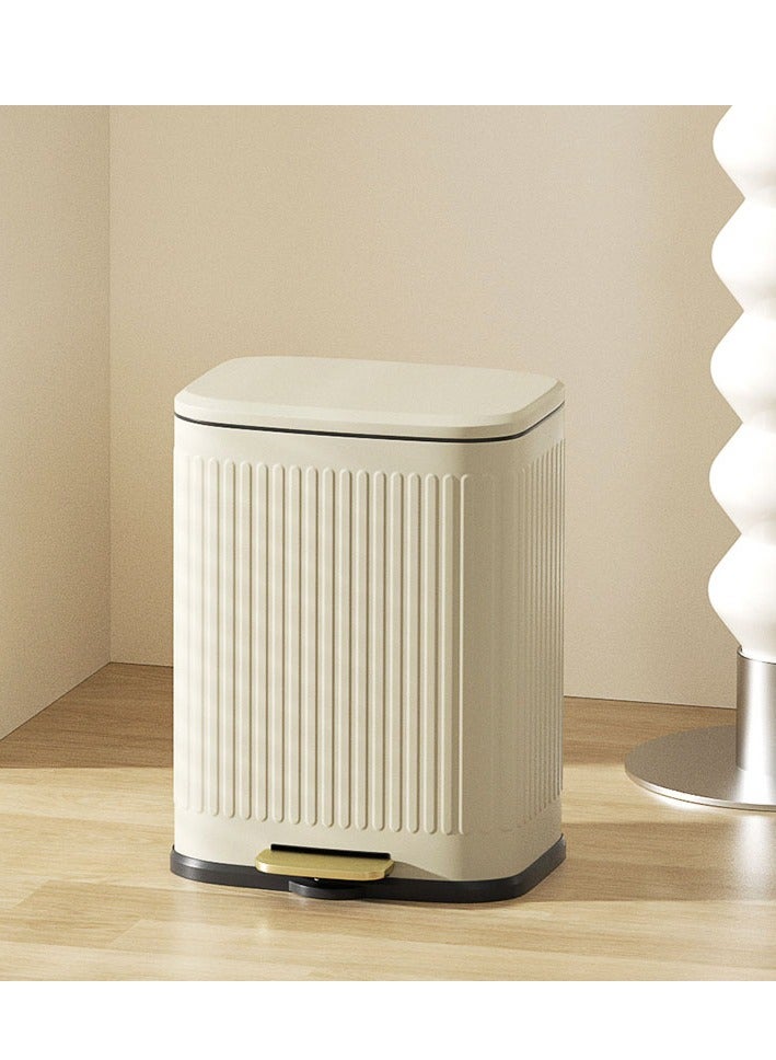 Trash Can with Lid, Bathroom Garbage Can with Foot Pedal, Stainless Steel Step Trash Bin for Bedroom, Toilet, Kitchen, Round Waste Basket with Soft Close Lid for Office, Garbage Bin(White)
