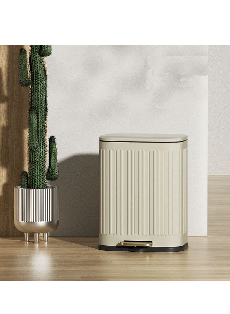 Trash Can with Lid, Bathroom Garbage Can with Foot Pedal, Stainless Steel Step Trash Bin for Bedroom, Toilet, Kitchen, Round Waste Basket with Soft Close Lid for Office, Garbage Bin(White)