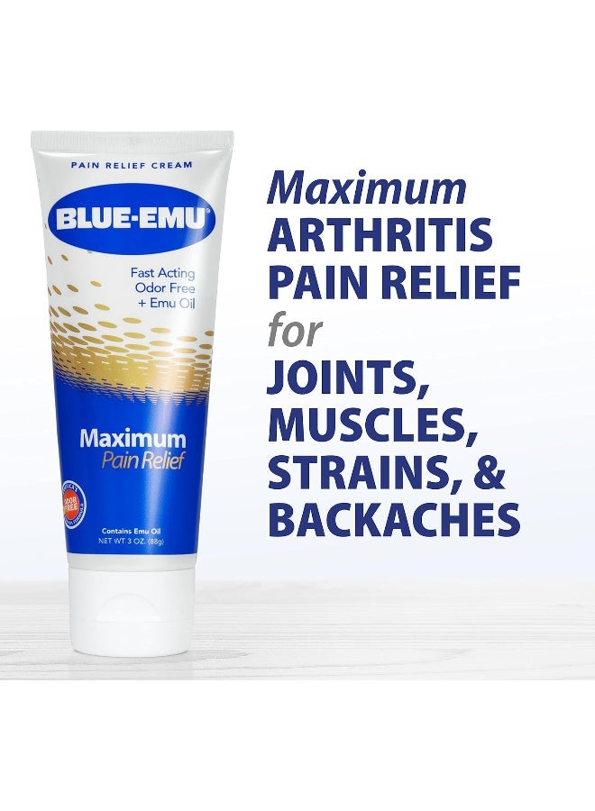 Blue Emu Arthritis Maximum Pain Relief Topical Cream for Muscles, Joints and Strains w/Emu Oil, 3oz, 1 Pack