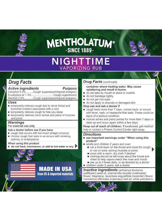 Nighttime Vaporizing Rub With Soothing Lavender Essence, 1.76 Oz. (50 G) 100% Natural Active Ingredients For Maximum Strength Cough Relief