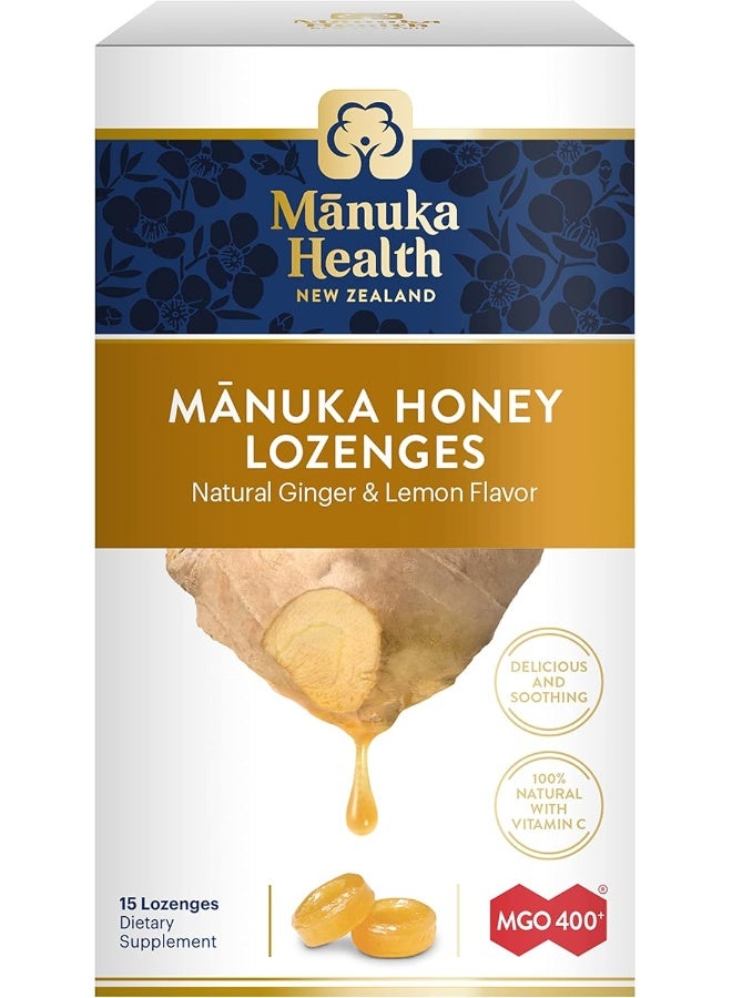 Manuka Honey Lozenges – 15 Lemon And Ginger Flavored Lozenges – Natural Throat Lozenges Infused With Raw Manuka Honey And Vitamin C For Immune Support