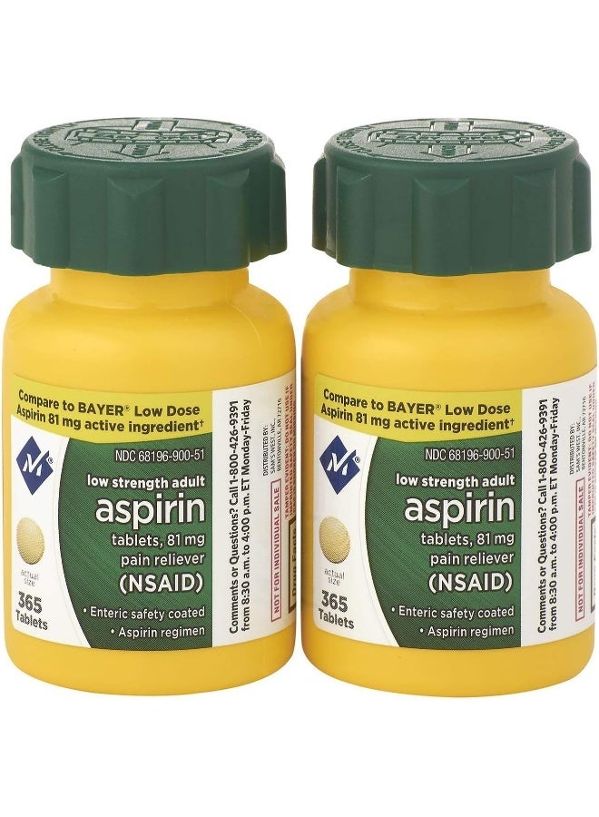 Members Mark Low Strength Adults Enteric Safety Coated Aspirin Regimen Tablets 81Mg, 2 Bottles, 730 Tablets