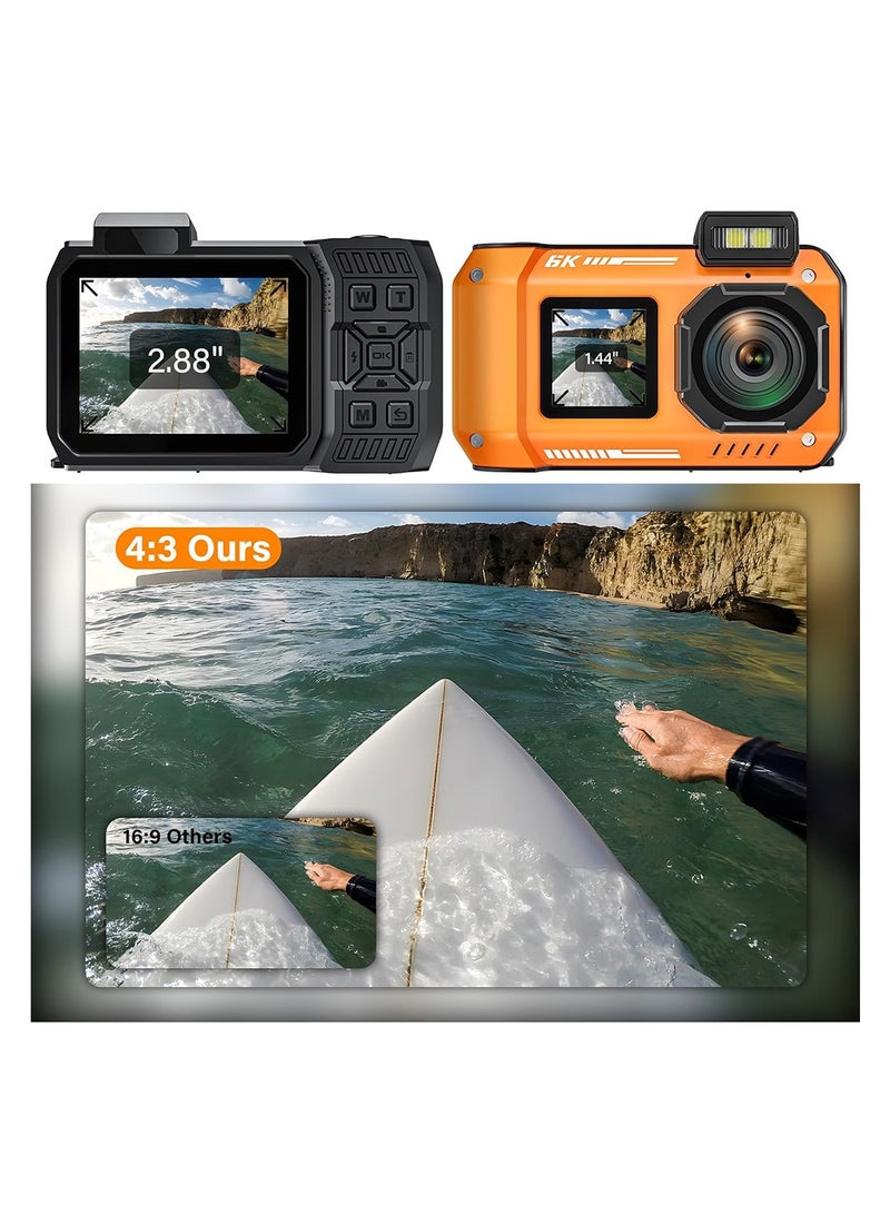 Waterproof Digital Camera Dual Screen & 18x Zoom, Porodo - Black