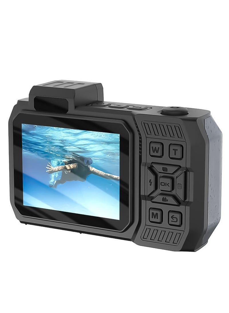 Waterproof Digital Camera Dual Screen & 18x Zoom, Porodo - Black