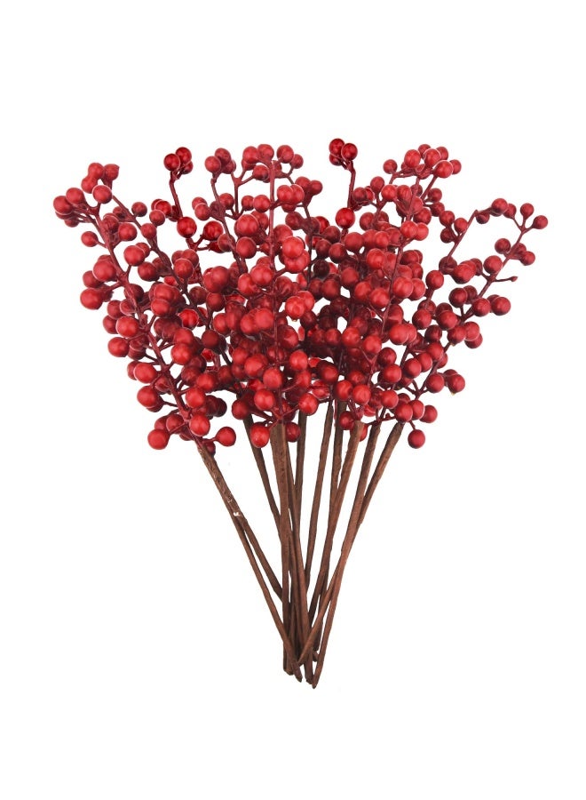 12 Pack Artificial Red Berry Stems Branches  Fake Burgundy Berry Picks Holly Berries For Tree Xmas Wreath Decorations Floral Arrangements Home Holiday Diy Crafts Decor