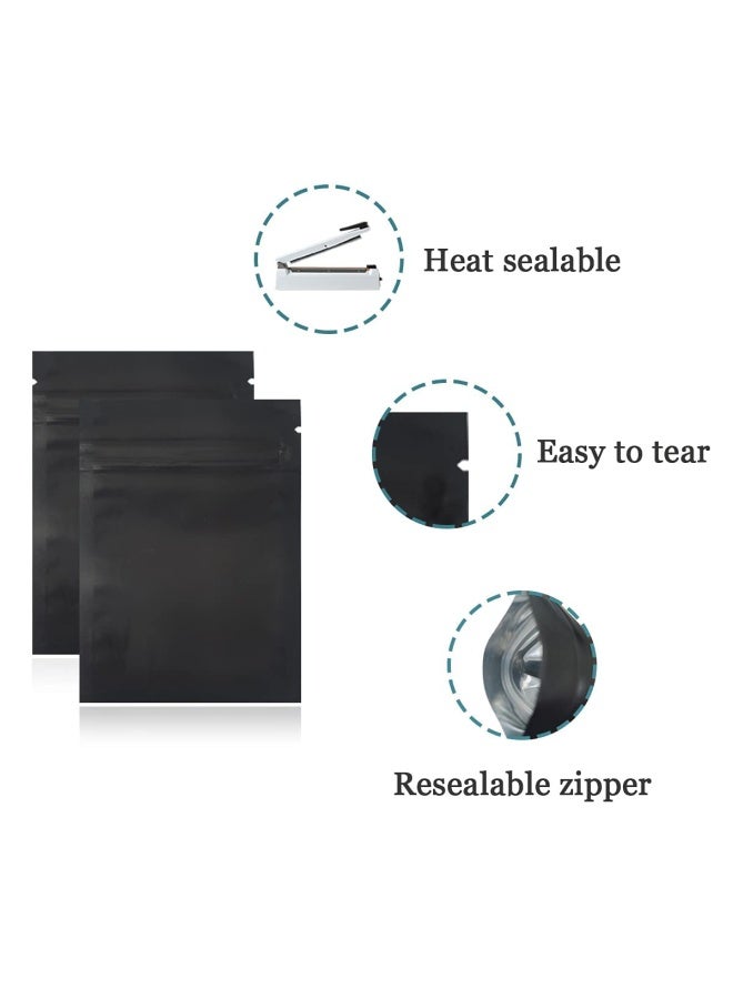 Ferenli  100Pieces Zipper Lock Self Seal Flat Pouch For Zip Aluminum Foil Lock Package Bag Coffee Food Storage Resealable Mylar Bags Heat Sealable Candy Reclosable Bags 7X10Cm 2.8X3.9 Inch Black