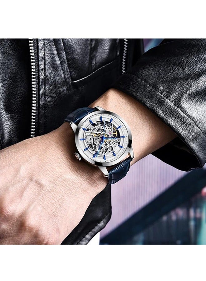 1638 Men's Watch 43MM Skeleton Men's Automatic Sapphire Glass Mirror Stainless Steel Case Leather Strap Luxury Sports Watches