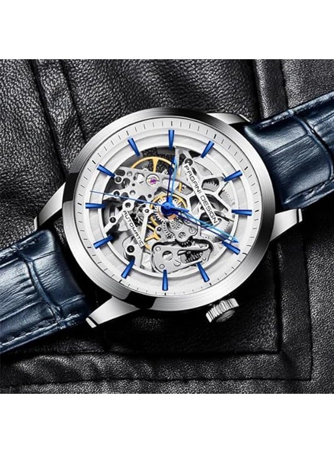 1638 Men's Watch 43MM Skeleton Men's Automatic Sapphire Glass Mirror Stainless Steel Case Leather Strap Luxury Sports Watches