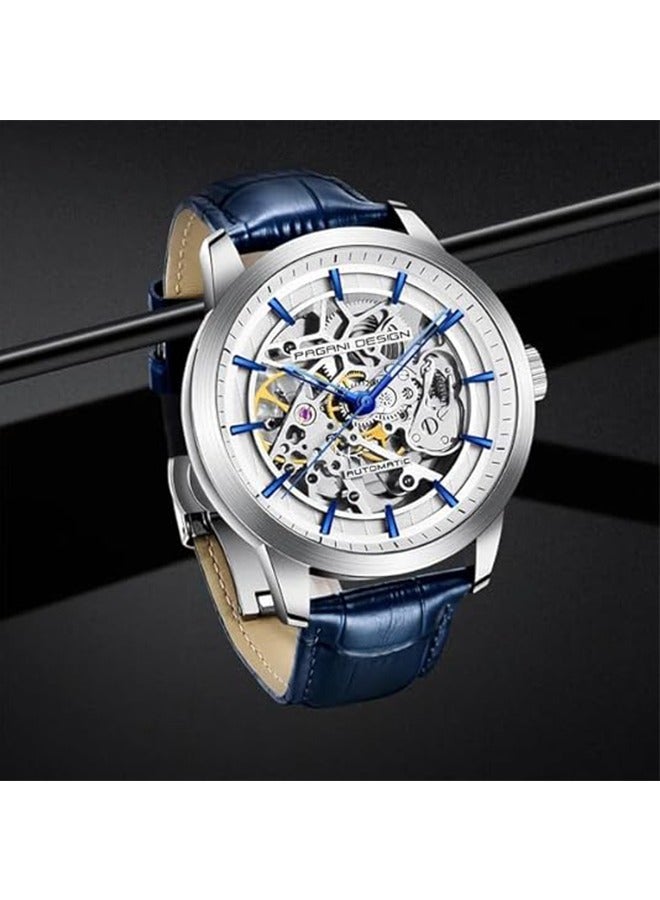 1638 Men's Watch 43MM Skeleton Men's Automatic Sapphire Glass Mirror Stainless Steel Case Leather Strap Luxury Sports Watches