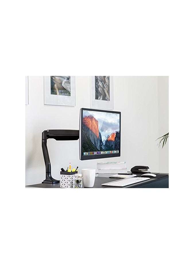 Single Monitor Arm Desk | Gas Spring Monitor Arm | Full Motion Articulating Height Adjustable | Fits 21 22 23 24 27 30 32 Inch VESA Compatible Computer Screen | Clamp and Grommet Base