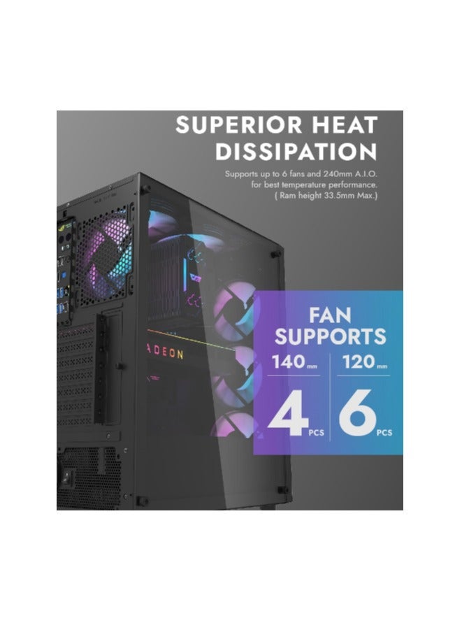 Darkflash DK351 ATX / M-ATX / ITX Gaming PC Case With Pre-installed 4 ARGB Fans Dragon Scale Design With USB 3.0, Tempered Glass Cabinet- Computer case/Gaming Cabinet (Black)