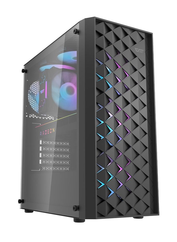 Darkflash DK351 ATX / M-ATX / ITX Gaming PC Case With Pre-installed 4 ARGB Fans Dragon Scale Design With USB 3.0, Tempered Glass Cabinet- Computer case/Gaming Cabinet (Black)