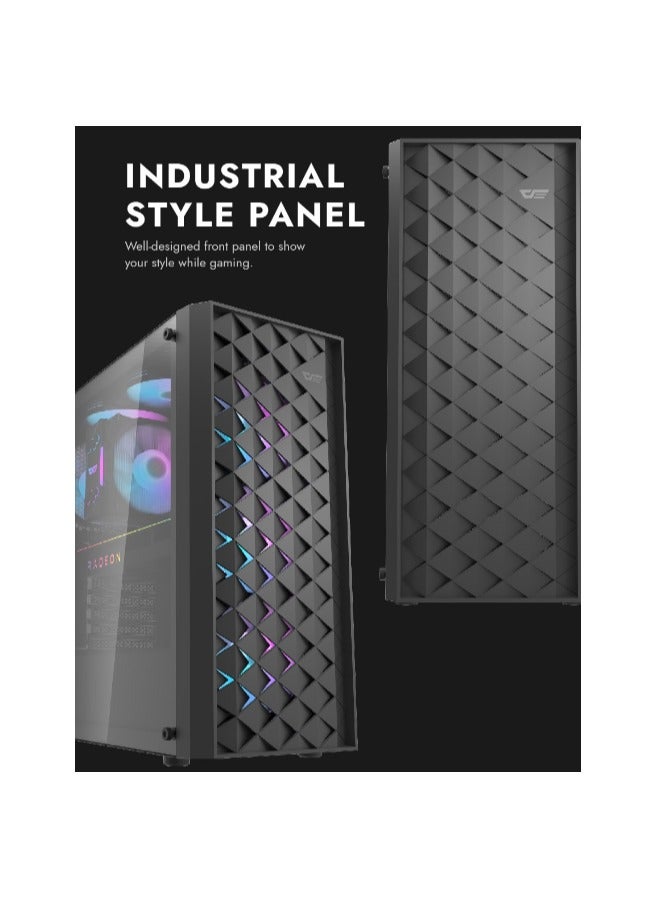 Darkflash DK351 ATX / M-ATX / ITX Gaming PC Case With Pre-installed 4 ARGB Fans Dragon Scale Design With USB 3.0, Tempered Glass Cabinet- Computer case/Gaming Cabinet (Black)