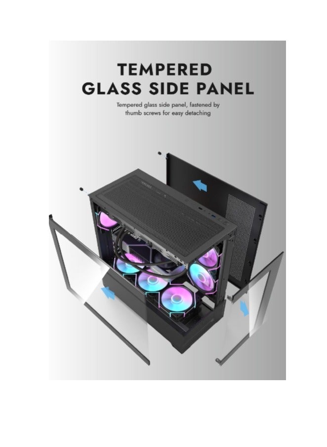 darkFlash DS900 Air ATX M-ATX ITX  Gaming PC Case, with 6*120mm ARGB Fans, Tempered Glass Panels, 7 Expansion Slots, 0.5 SPCC, HDD/SSD, Computer Cabinet