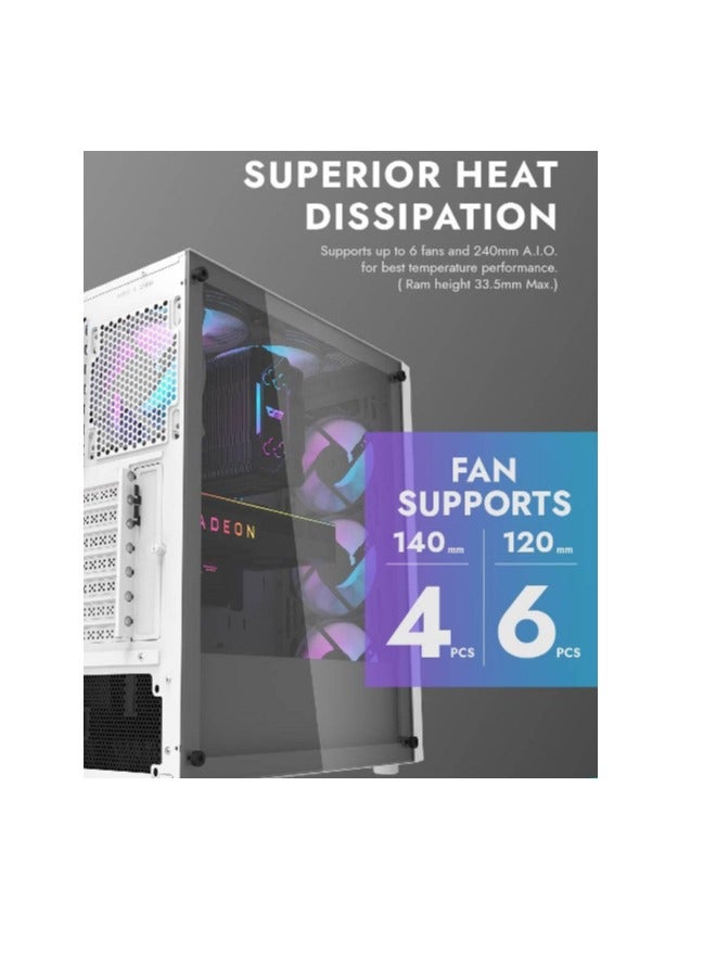 Darkflash DK351 ATX / M-ATX / ITX Gaming PC Case With Pre-installed 4 ARGB Fans, Dragon Scale Design With USB 3.0, Tempered Glass Cabinet- Computer case/Gaming Cabinet