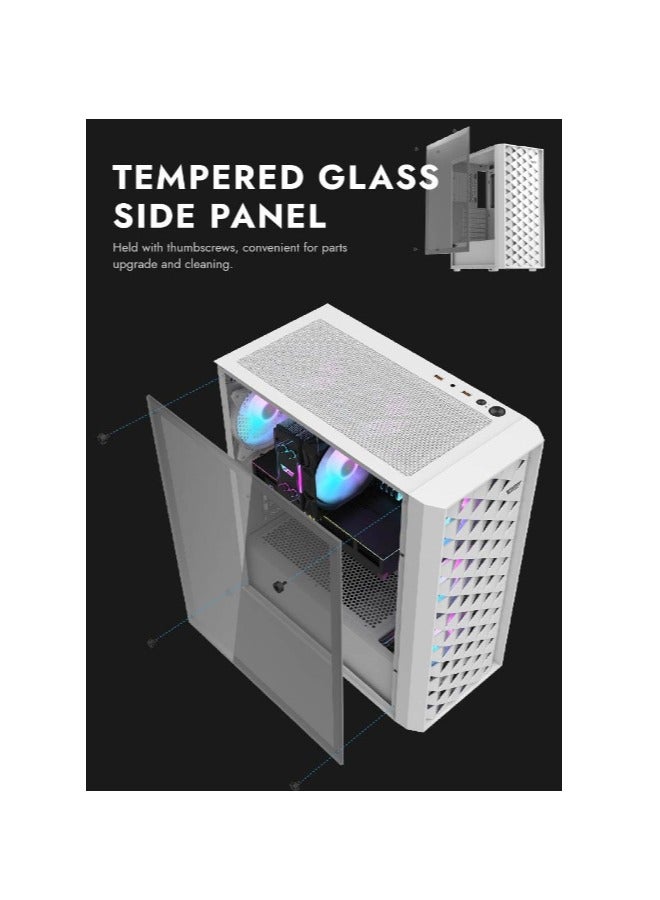 Darkflash DK351 ATX / M-ATX / ITX Gaming PC Case With Pre-installed 4 ARGB Fans, Dragon Scale Design With USB 3.0, Tempered Glass Cabinet- Computer case/Gaming Cabinet