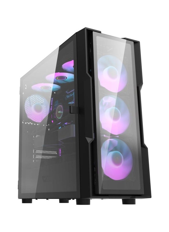 DarkFlash DK431 Glass EATX Gaming PC Case, 4x Pre-Installed aRGB Fans, Tempered Glass Front Panel, Up to 360mm Radiator & 12x Fans Support, SPCC + Tempered Glass Materials, Black