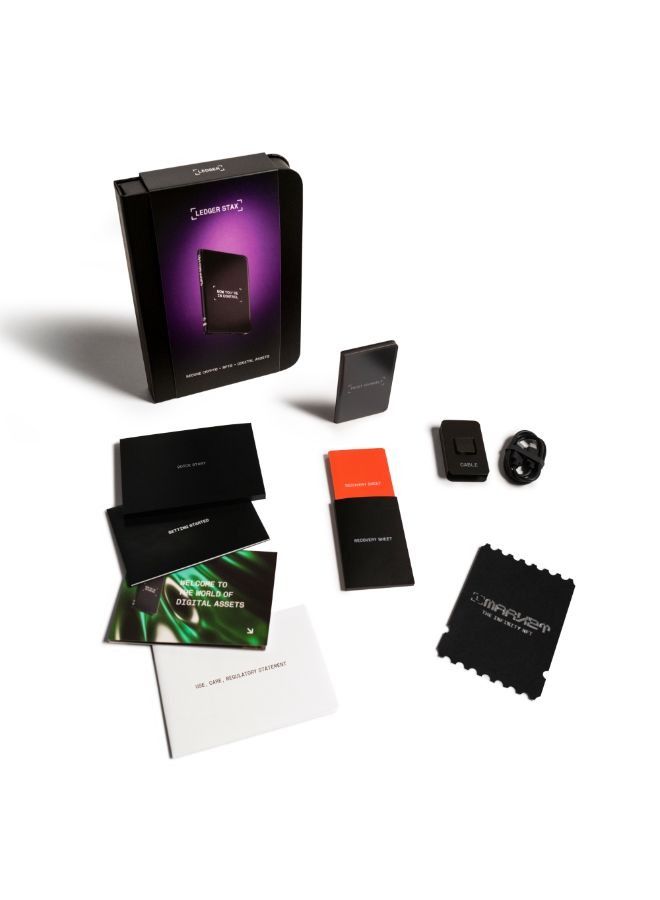 STAX Hardware Wallet | TouchScreen Crypto & NFT Wallet, Customizable, Type-C, Bluetooth Connectivity, Wireless Charging, 5000+ Coins Supported, for iOS & Android, MacOS & Windows - Black