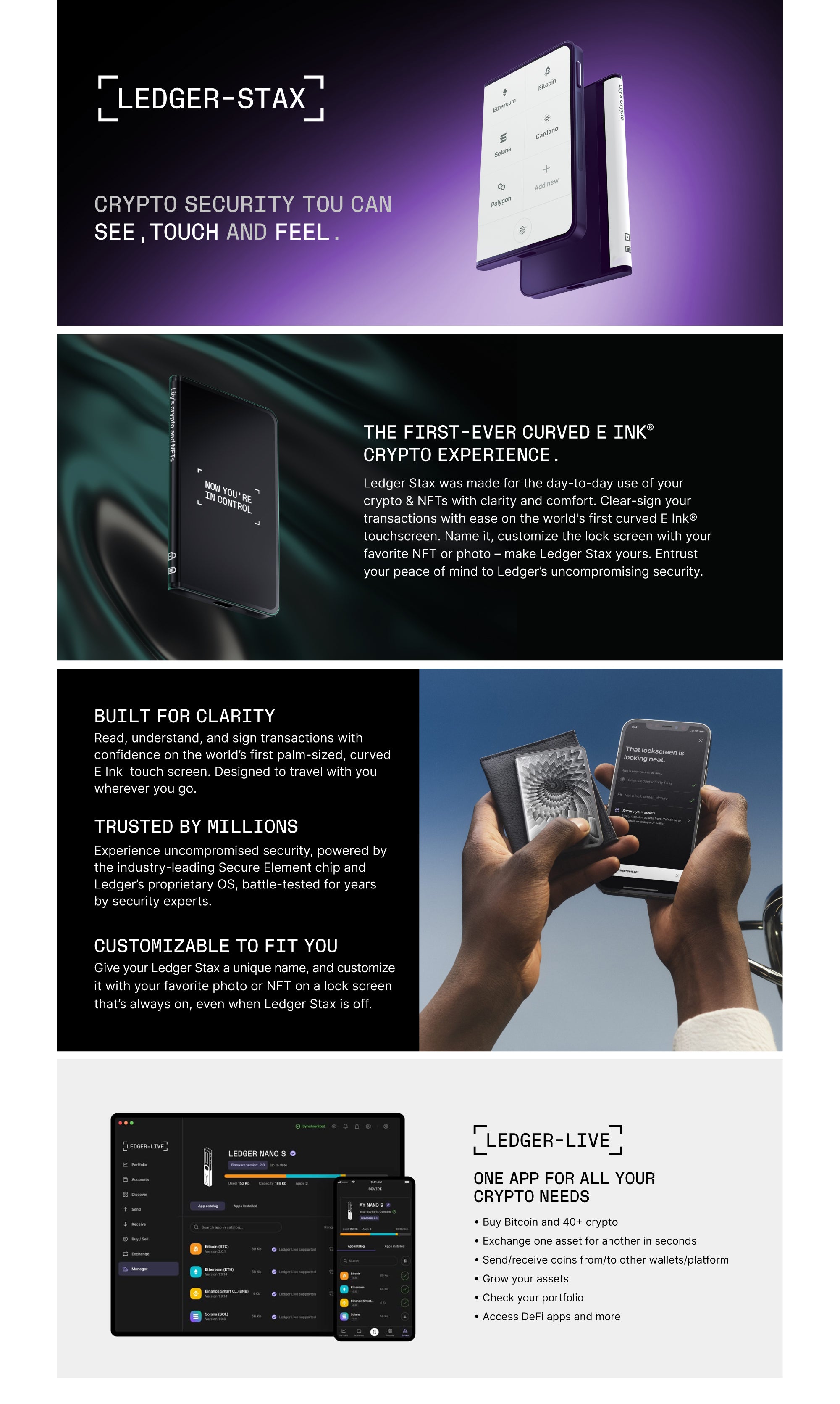 STAX Hardware Wallet | TouchScreen Crypto & NFT Wallet, Customizable, Type-C, Bluetooth Connectivity, Wireless Charging, 5000+ Coins Supported, for iOS & Android, MacOS & Windows - Black