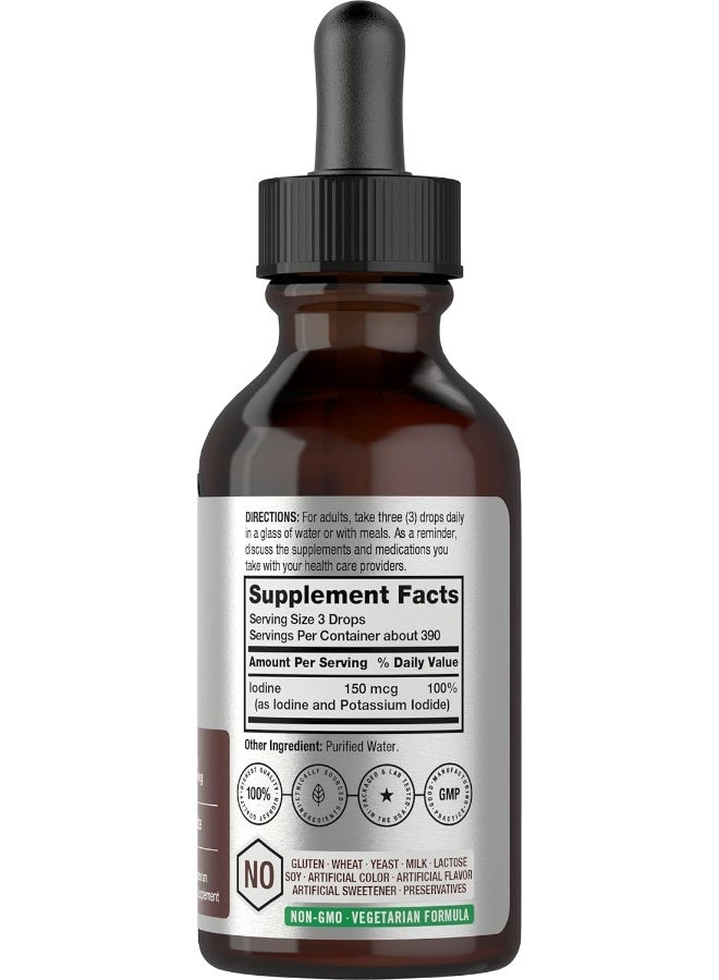 Liquid Iodine Solution Drops | 2 Fl Oz | 150 Mcg | Iodine & Potassium Iodine Supplement | Vegetarian, Non-Gmo, Gluten Free Liquid Tincture | By Horbaach