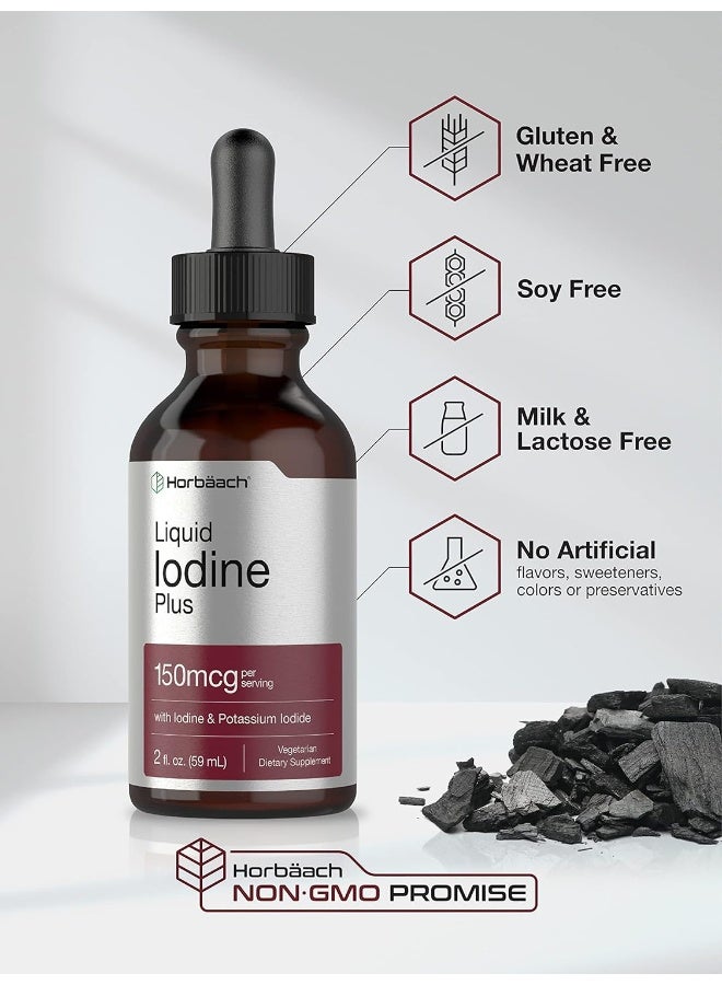 Liquid Iodine Solution Drops | 2 Fl Oz | 150 Mcg | Iodine & Potassium Iodine Supplement | Vegetarian, Non-Gmo, Gluten Free Liquid Tincture | By Horbaach