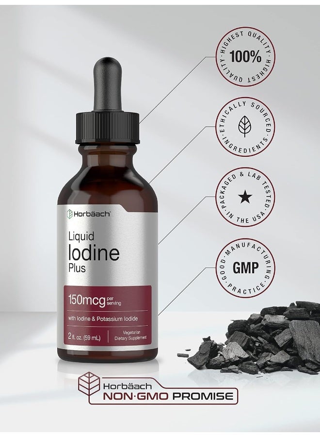 Liquid Iodine Solution Drops | 2 Fl Oz | 150 Mcg | Iodine & Potassium Iodine Supplement | Vegetarian, Non-Gmo, Gluten Free Liquid Tincture | By Horbaach