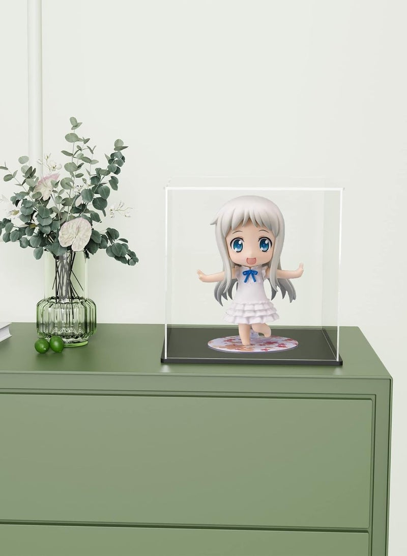 Clear Acrylic Display Case with Matte Black Base, Dust-Proof Showcase, Cube Acrylic Display Box for Collectibles (7x7x7 inch)