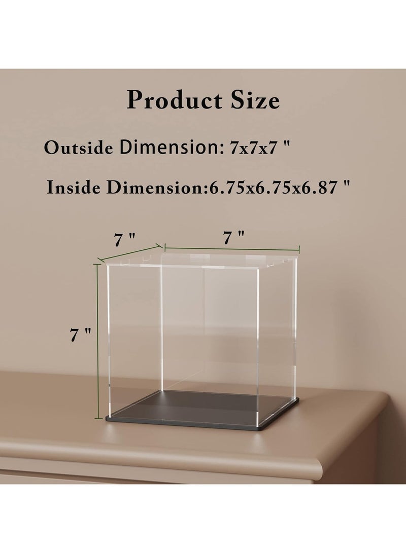 Clear Acrylic Display Case with Matte Black Base, Dust-Proof Showcase, Cube Acrylic Display Box for Collectibles (7x7x7 inch)