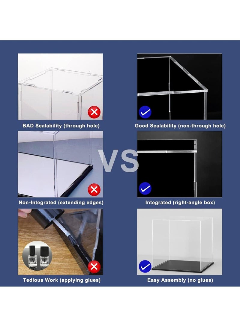 Clear Acrylic Display Case with Matte Black Base, Dust-Proof Showcase, Cube Acrylic Display Box for Collectibles (7x7x7 inch)
