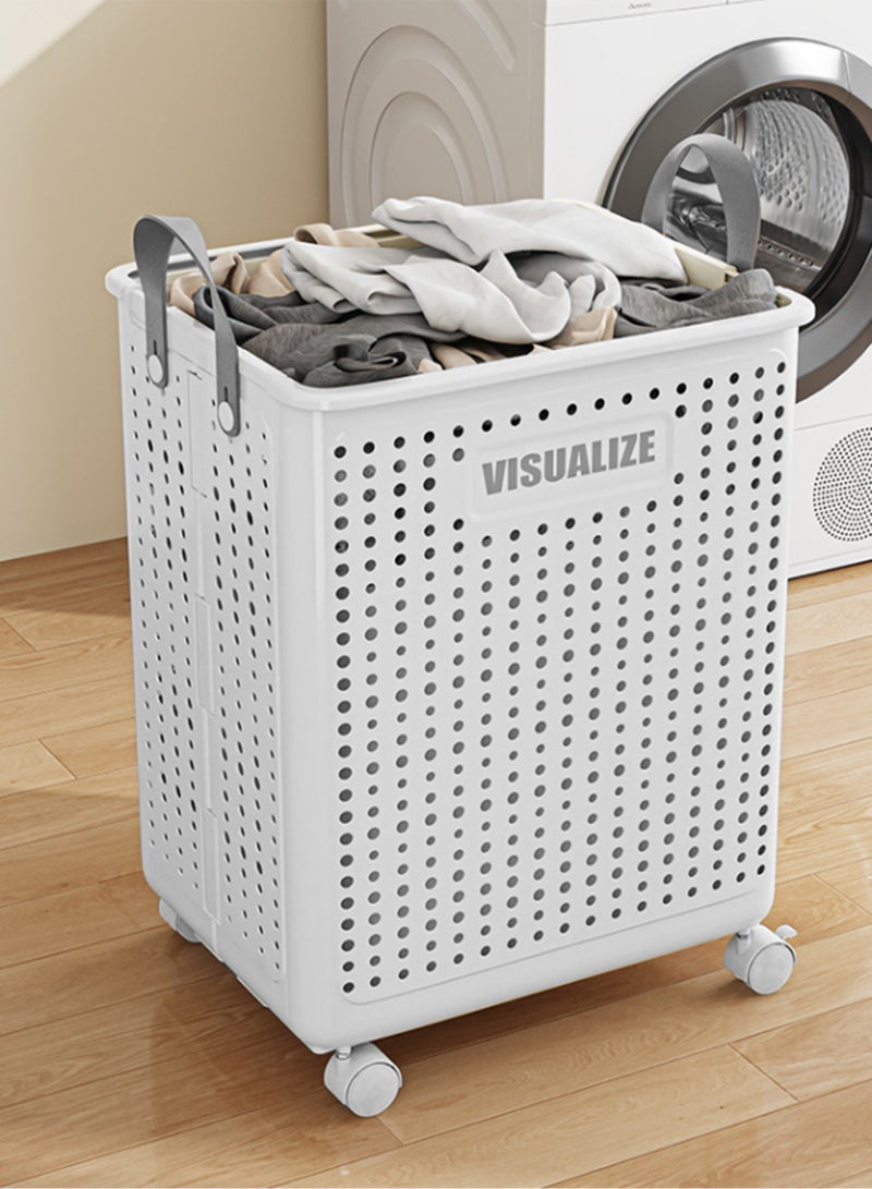 Collapsible Laundry Baskets,Large  Laundry Basket with Wheels,Foldable Laundry Basket,With Wheels and Handles, Easy to Move and Can Be Folded to Save Space. (White)