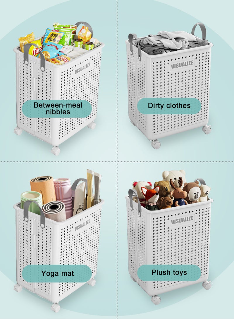 Collapsible Laundry Baskets,Large  Laundry Basket with Wheels,Foldable Laundry Basket,With Wheels and Handles, Easy to Move and Can Be Folded to Save Space. (White)