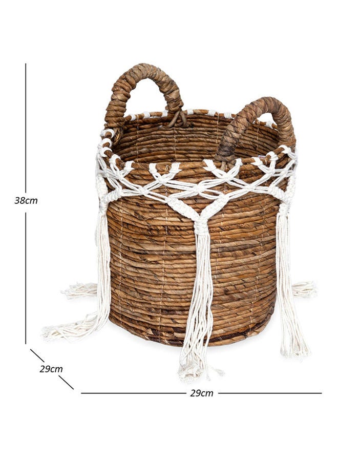 Macrame Handcrafted Basket, Brown & White – 29x38 cm