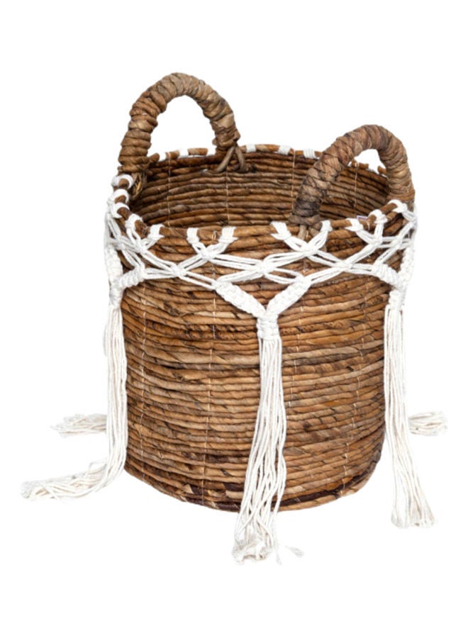 Macrame Handcrafted Basket, Brown & White – 29x38 cm