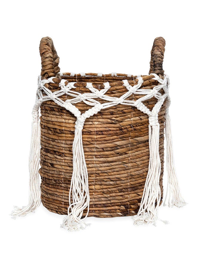 Macrame Handcrafted Basket, Brown & White – 29x38 cm