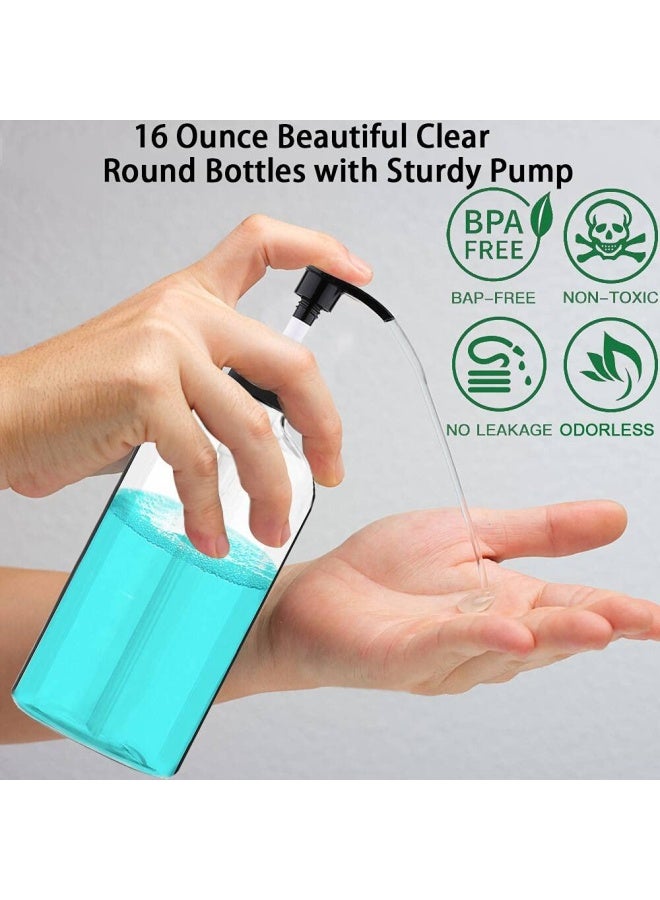 Empty Plastic Pump Bottles Dispenser 4 Pack 16 Oz 500Ml Portable Clear Bpa Free Cylinder Shampoo Lotion Hand Pump Bottle Durable Refillable Containers For Massage Oil Liquid Soap