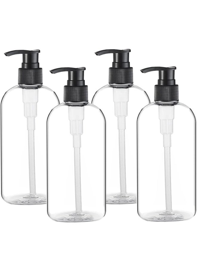 Empty Plastic Pump Bottles Dispenser 4 Pack 16 Oz 500Ml Portable Clear Bpa Free Cylinder Shampoo Lotion Hand Pump Bottle Durable Refillable Containers For Massage Oil Liquid Soap