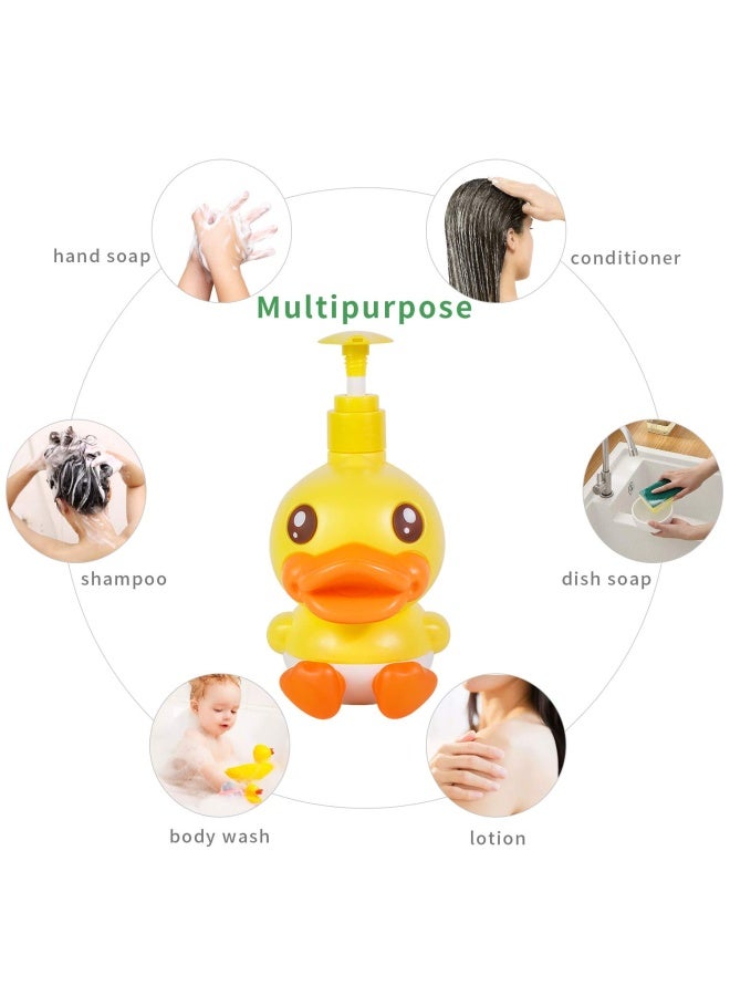 PURIT BABE Cute Soap Dispenser for Kids Adult Bathroom Kitchen Countertop Vanity Top fit Body Lotion Shampoo Shower Hand Sanitizer Animal Yellow Duck Themed Soap Bottle with Pump Bath Accessories