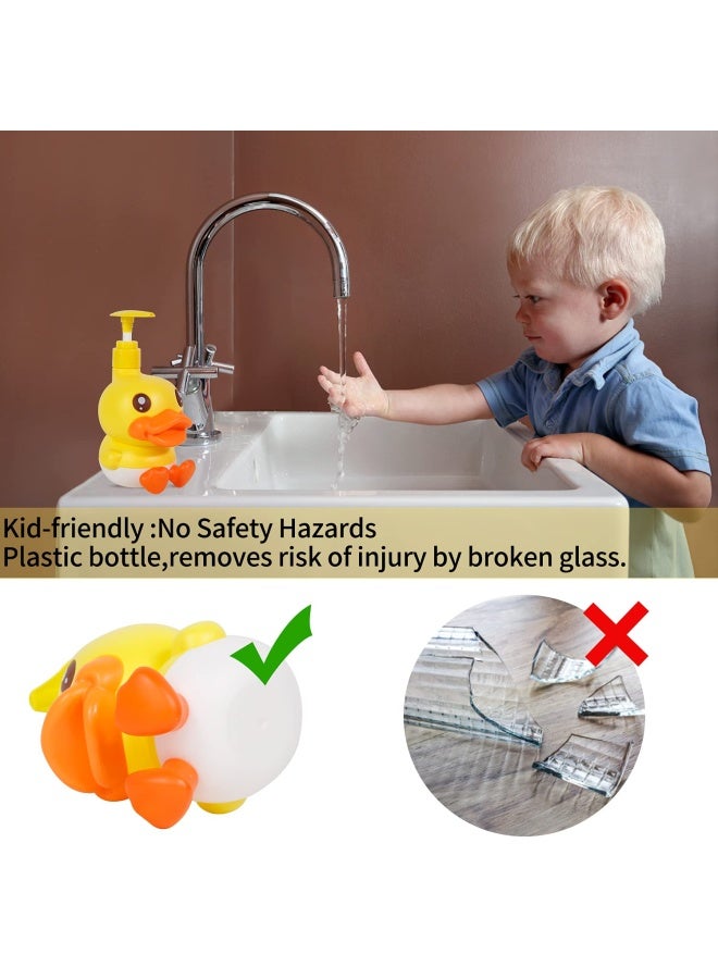 PURIT BABE Cute Soap Dispenser for Kids Adult Bathroom Kitchen Countertop Vanity Top fit Body Lotion Shampoo Shower Hand Sanitizer Animal Yellow Duck Themed Soap Bottle with Pump Bath Accessories