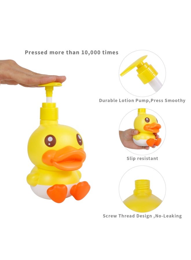 PURIT BABE Cute Soap Dispenser for Kids Adult Bathroom Kitchen Countertop Vanity Top fit Body Lotion Shampoo Shower Hand Sanitizer Animal Yellow Duck Themed Soap Bottle with Pump Bath Accessories