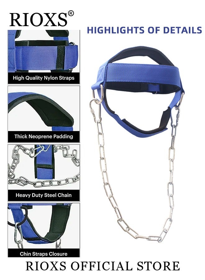 Neck Weight Training Straps,Padded Neck Training Head Harness With Adjustable Chain And D-Rings,Head Harness For Strength Fitness Powerlifting,Improve Muscle Strengt,Gym Bodbuilding Equipment For Stronger Neck