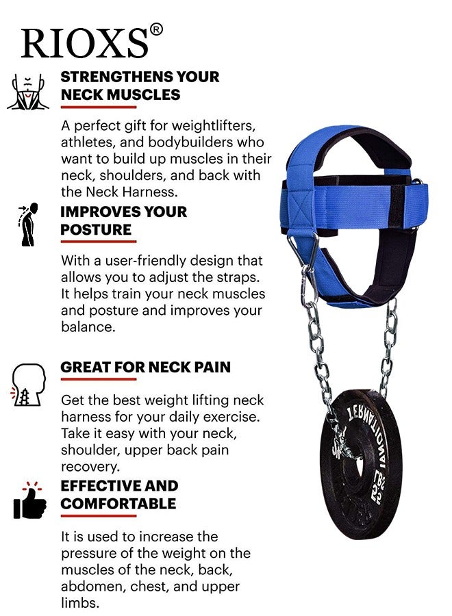 Neck Weight Training Straps,Padded Neck Training Head Harness With Adjustable Chain And D-Rings,Head Harness For Strength Fitness Powerlifting,Improve Muscle Strengt,Gym Bodbuilding Equipment For Stronger Neck