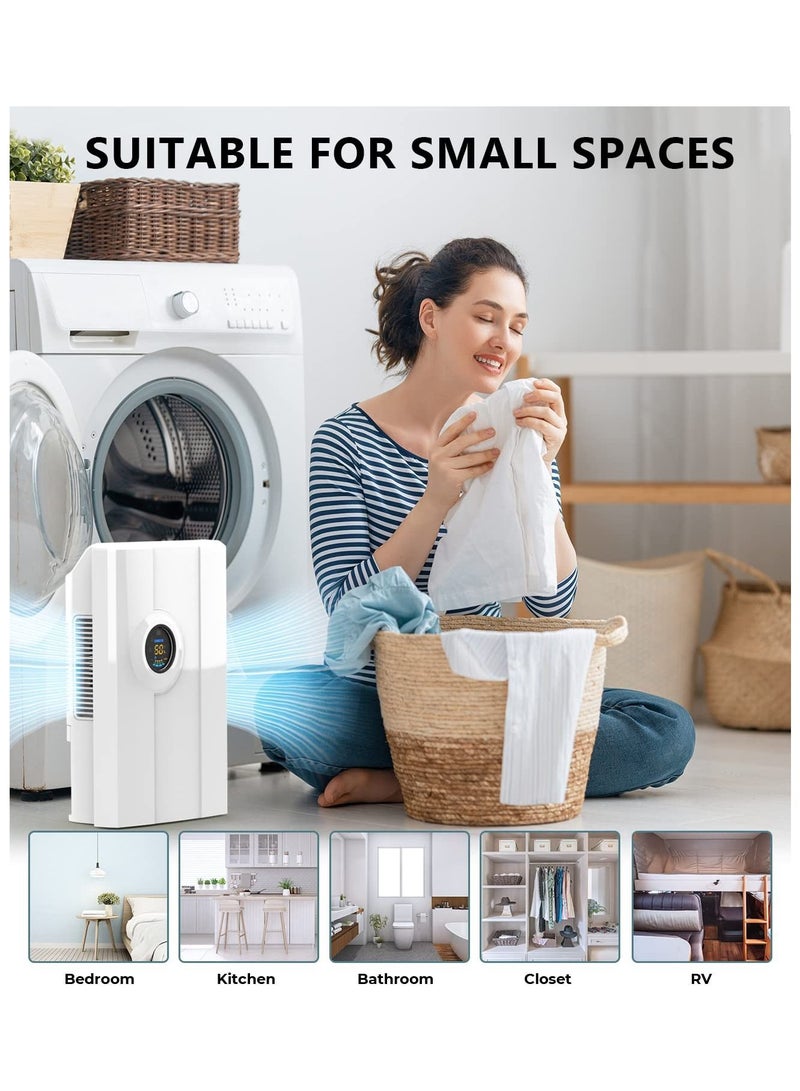 Home Portable Dehumidifier, 68 oz Silent Compact Dehumidifier with Drain, Auto Shut-Off, 24 Hour Timer, Rapid Dehumidification and Custom Humidity Controls