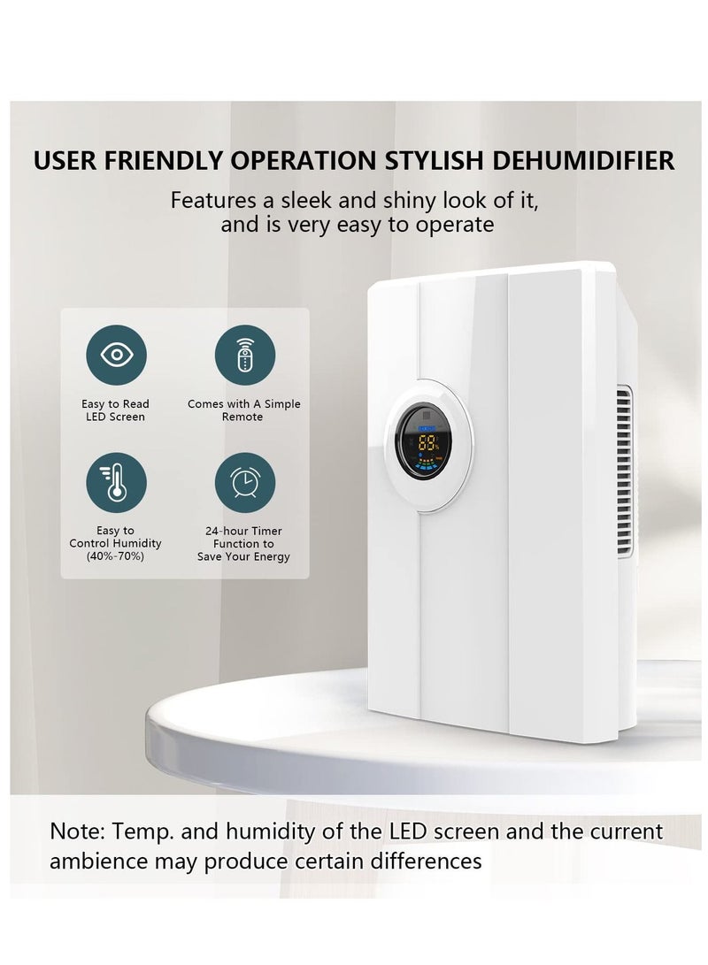 Home Portable Dehumidifier, 68 oz Silent Compact Dehumidifier with Drain, Auto Shut-Off, 24 Hour Timer, Rapid Dehumidification and Custom Humidity Controls