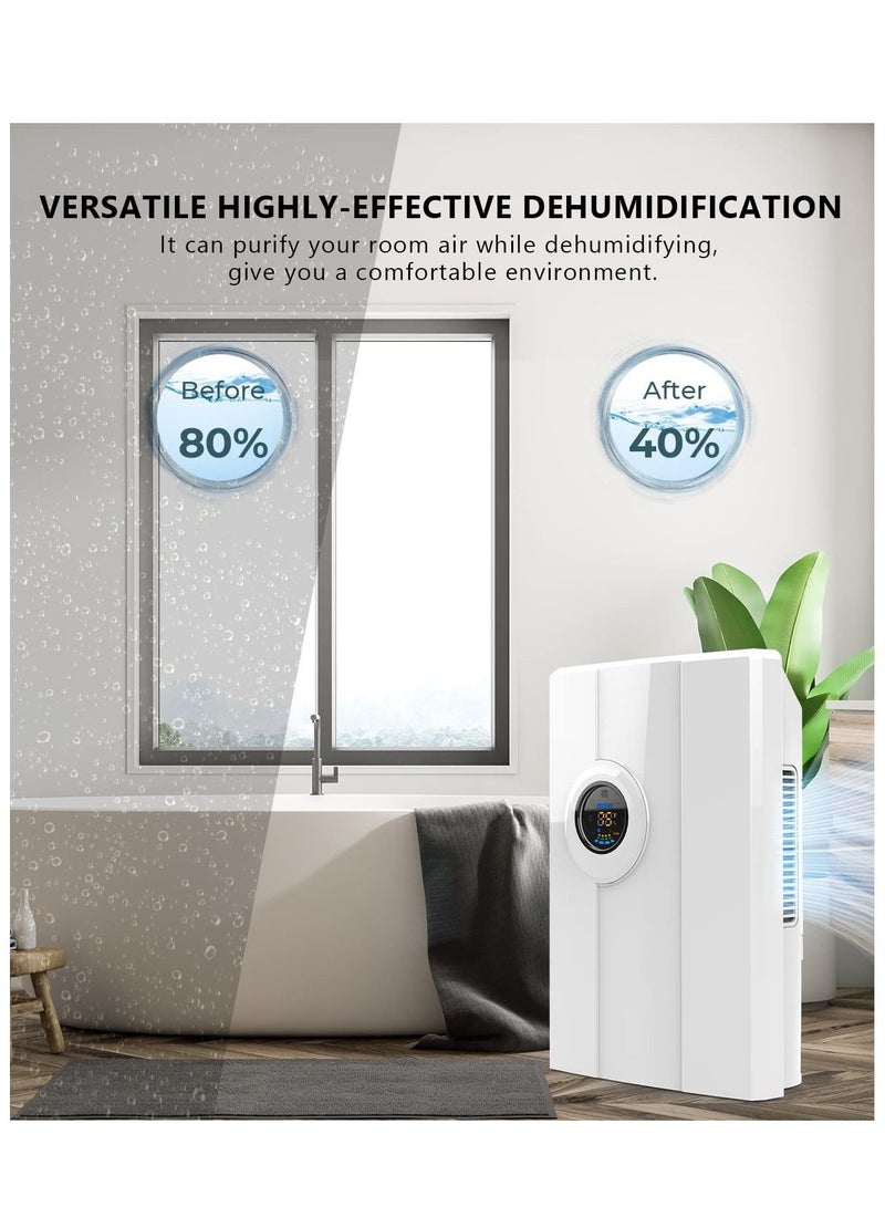 Home Portable Dehumidifier, 68 oz Silent Compact Dehumidifier with Drain, Auto Shut-Off, 24 Hour Timer, Rapid Dehumidification and Custom Humidity Controls