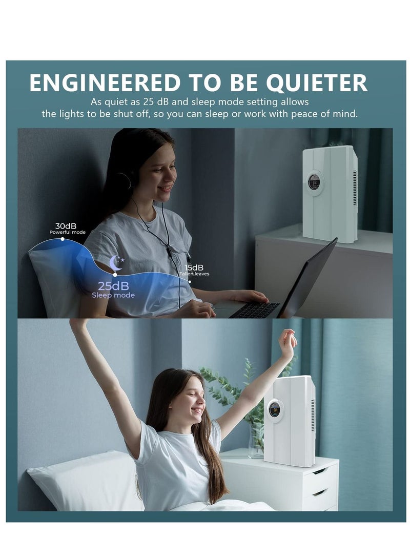 Home Portable Dehumidifier, 68 oz Silent Compact Dehumidifier with Drain, Auto Shut-Off, 24 Hour Timer, Rapid Dehumidification and Custom Humidity Controls