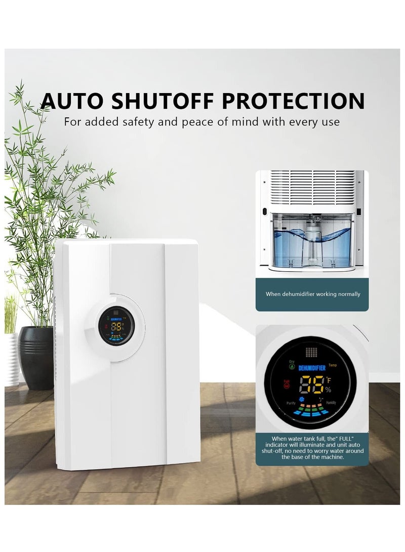 Home Portable Dehumidifier, 68 oz Silent Compact Dehumidifier with Drain, Auto Shut-Off, 24 Hour Timer, Rapid Dehumidification and Custom Humidity Controls