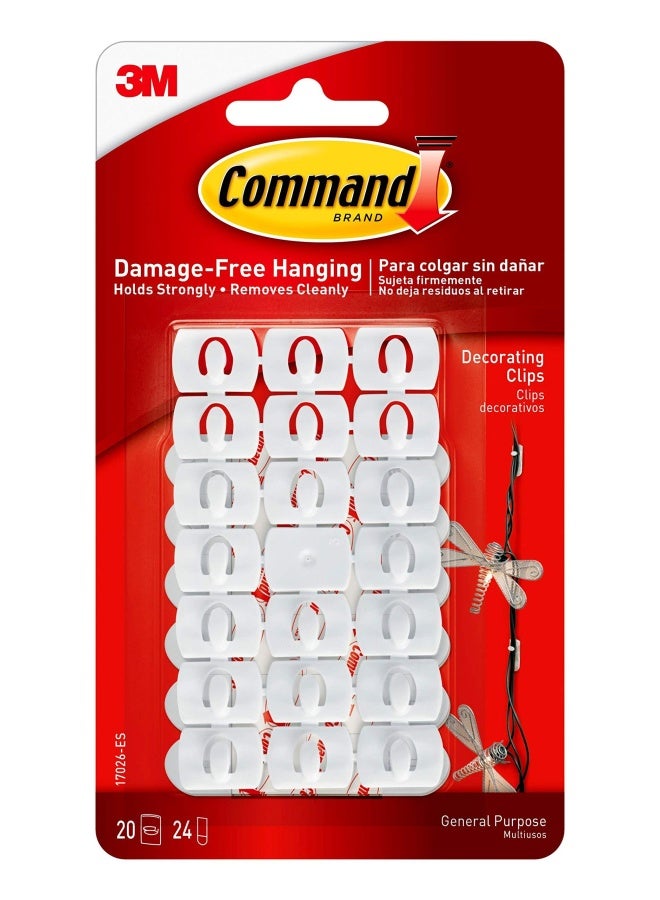 Command 17026 Decorating White 20 17026 Es 20Pk Clip Comm Adhesive 20 Clips 20 Clips